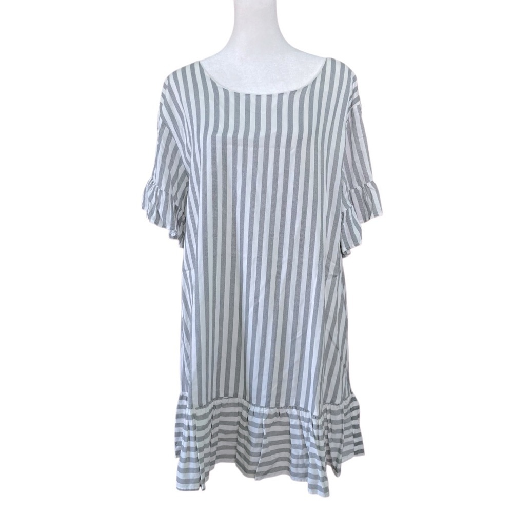 Umgee Black & White‎ Striped Mini Dress with Ruffles (Size S)